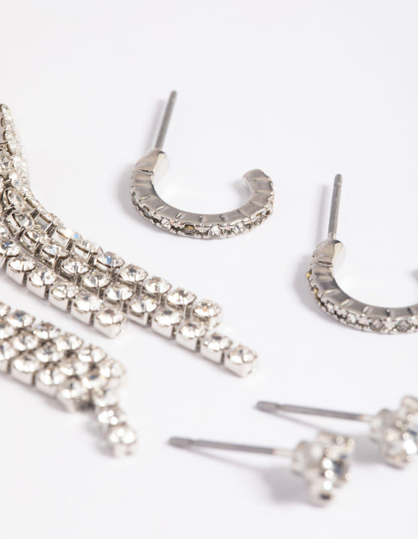 Silver Diamante Stud & Hoop Earring Pack