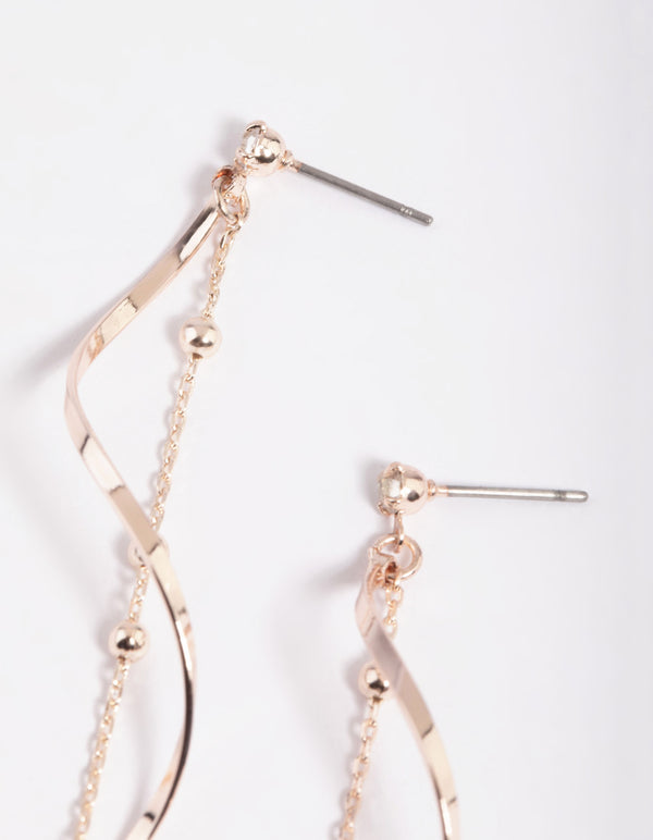Rose Gold Twist Ball Chain Drop Earrings