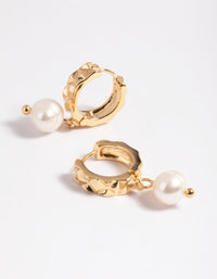 Gold Plated Freshwater Pearl Diamond Huggie Earrings - link has visual effect only