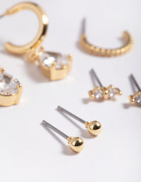 Gold Plated Cubic Zirconia Dainty Earring Pack - link has visual effect only