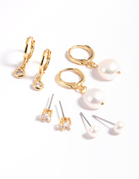 Gold Plated Freshwater Pearl Cubic Zirconia Earring Pack - link has visual effect only