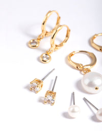 Gold Plated Freshwater Pearl Cubic Zirconia Earring Pack - link has visual effect only
