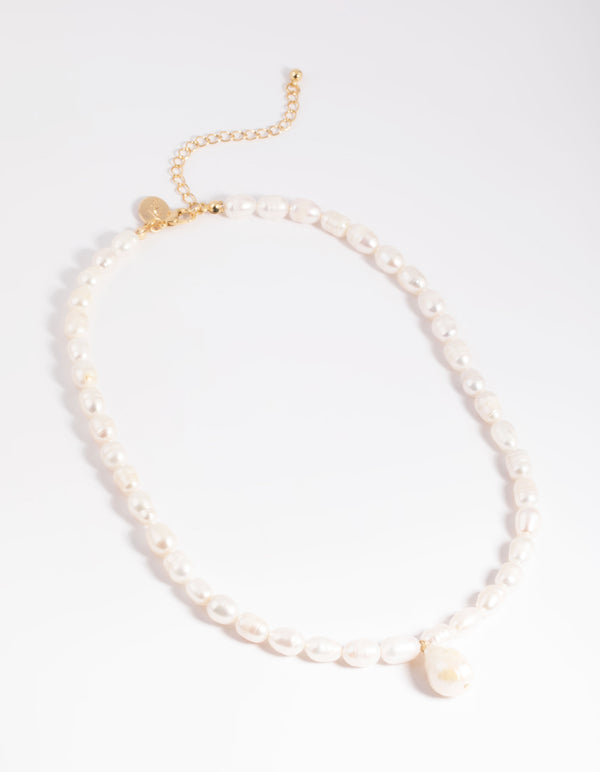 Gold Plated Freshwater Keshi Pearl Drop Necklace