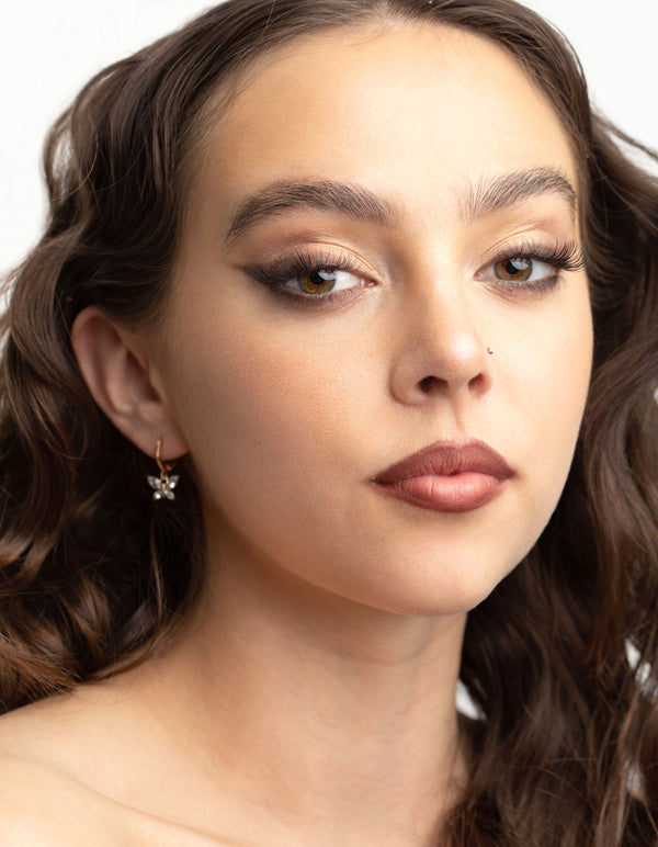 Gold Diamante Butterfly Charm Huggie Earrings