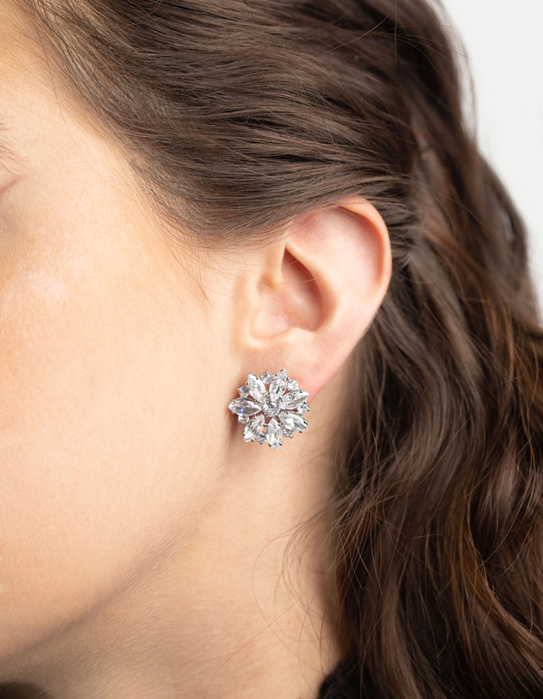 Rhodium Diamante Snowflake Stud Earrings