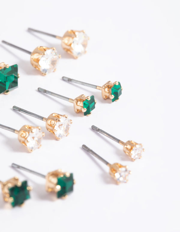 Gold Circle Square Stud Earrings 6-Pack