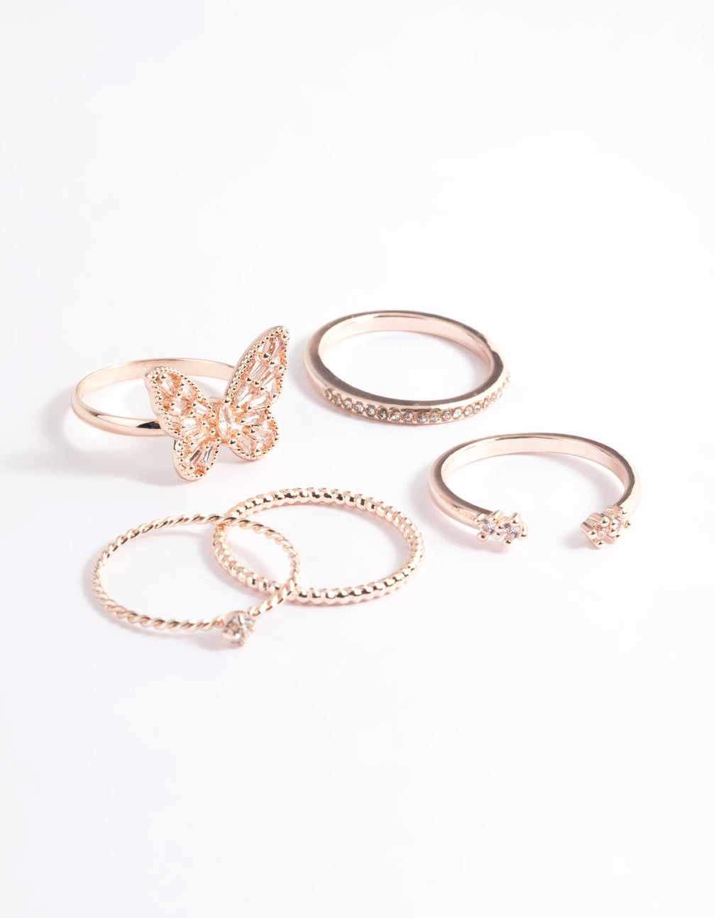 Rose Gold Filigree Butterfly Ring 5-Pack