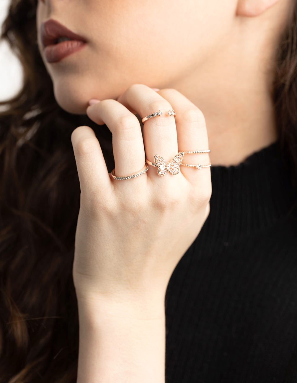 Rose Gold Filigree Butterfly Ring 5-Pack