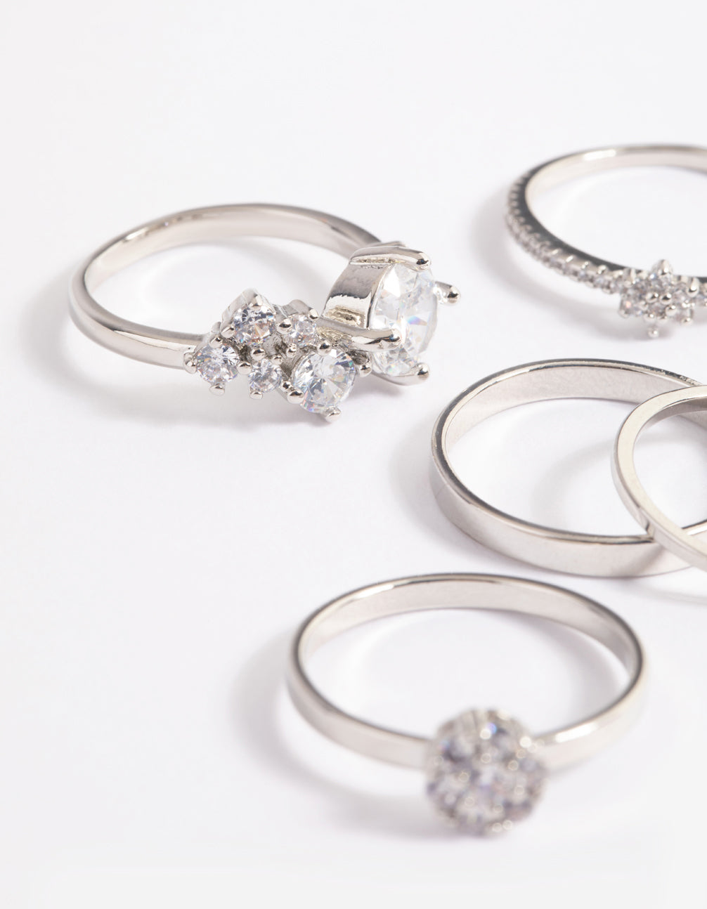 Rhodium Statement Cluster Ring 5-Pack