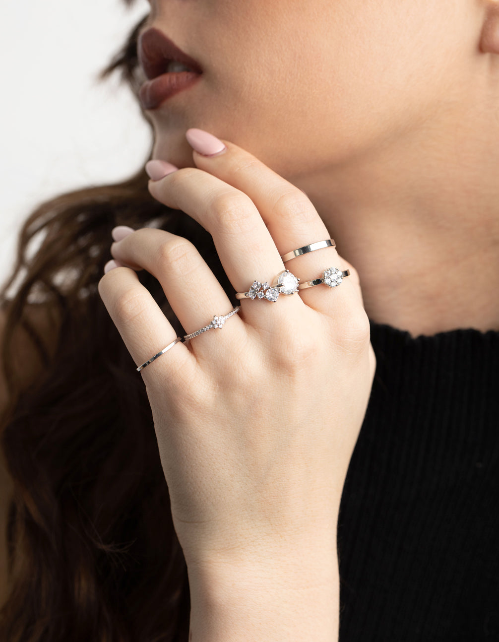 Rhodium Statement Cluster Ring 5-Pack
