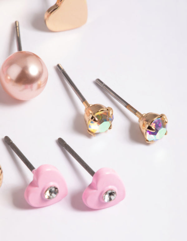 Kids Gold Paris Love Stud Earrings 6-Pack