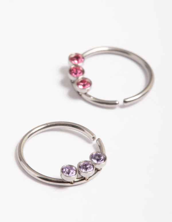 Surgical Steel Trio Stone Nose Ring Pack