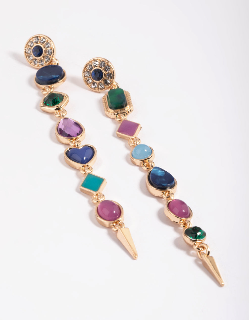 Gold Long Mixed Stone Drop Earrings