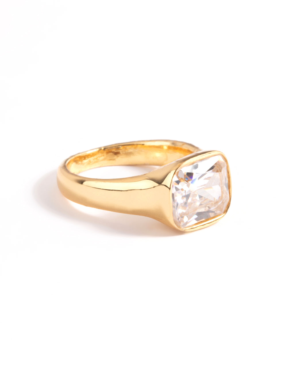 Waterproof Gold Plated Stainless Steel Square Cubic Zirconia Ring