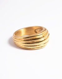 Waterproof Gold Plated Stainless Steel Line Detail Dome Ring - link has visual effect only