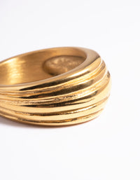 Waterproof Gold Plated Stainless Steel Line Detail Dome Ring - link has visual effect only