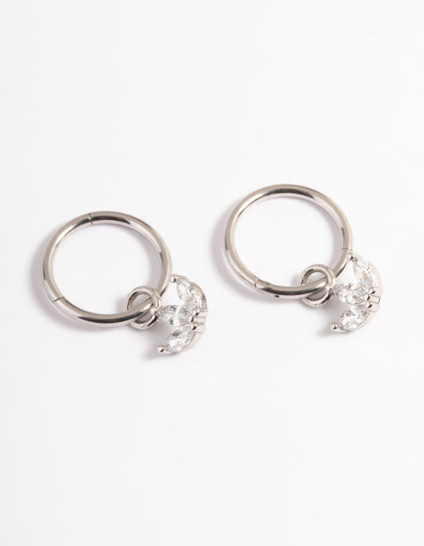 Surgical Steel Cubic Zirconia Trio Marquise Hoop Earrings