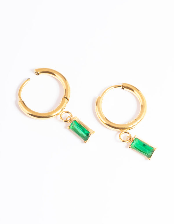 Gold Plated Surgical Steel Square Cubic Zirconia Hoop Earrings