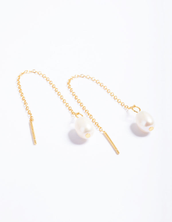 Gold Plated Sterling Silver Freshwater Pearl Threader Earrings
