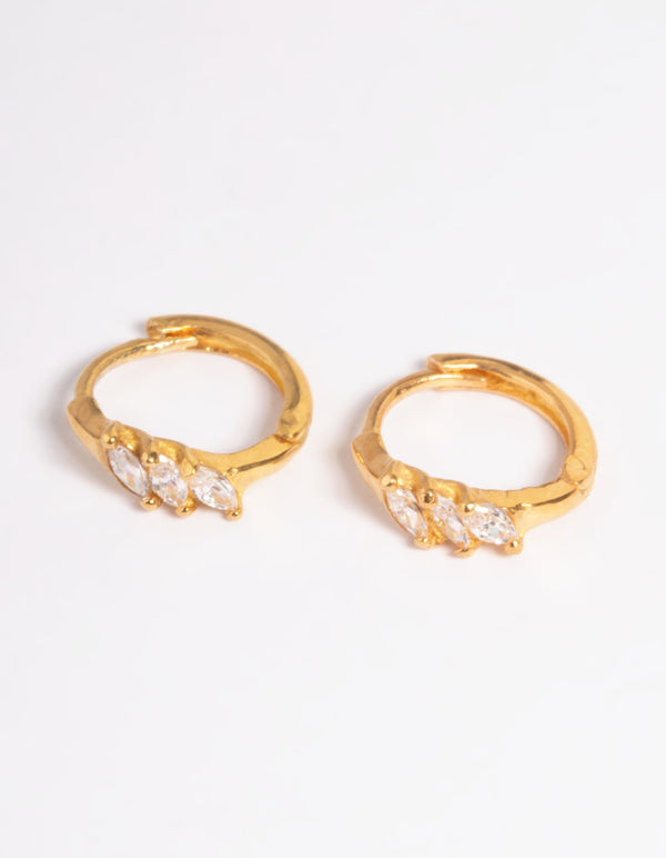 Gold Plated Sterling Silver Cubic Zirconia Four Stone Huggie Earrings