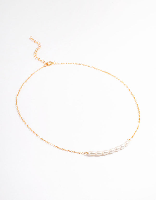 Gold Plated Sterling Silver Freshwater Pearl Row Choker