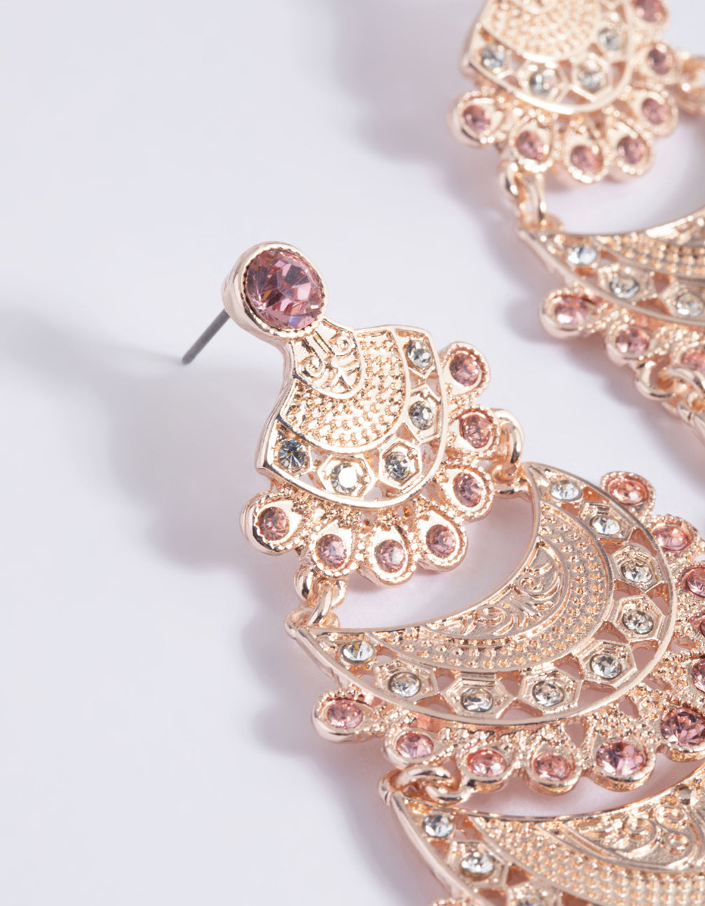 Rose Gold Boho Triple Circle Drop Earrings