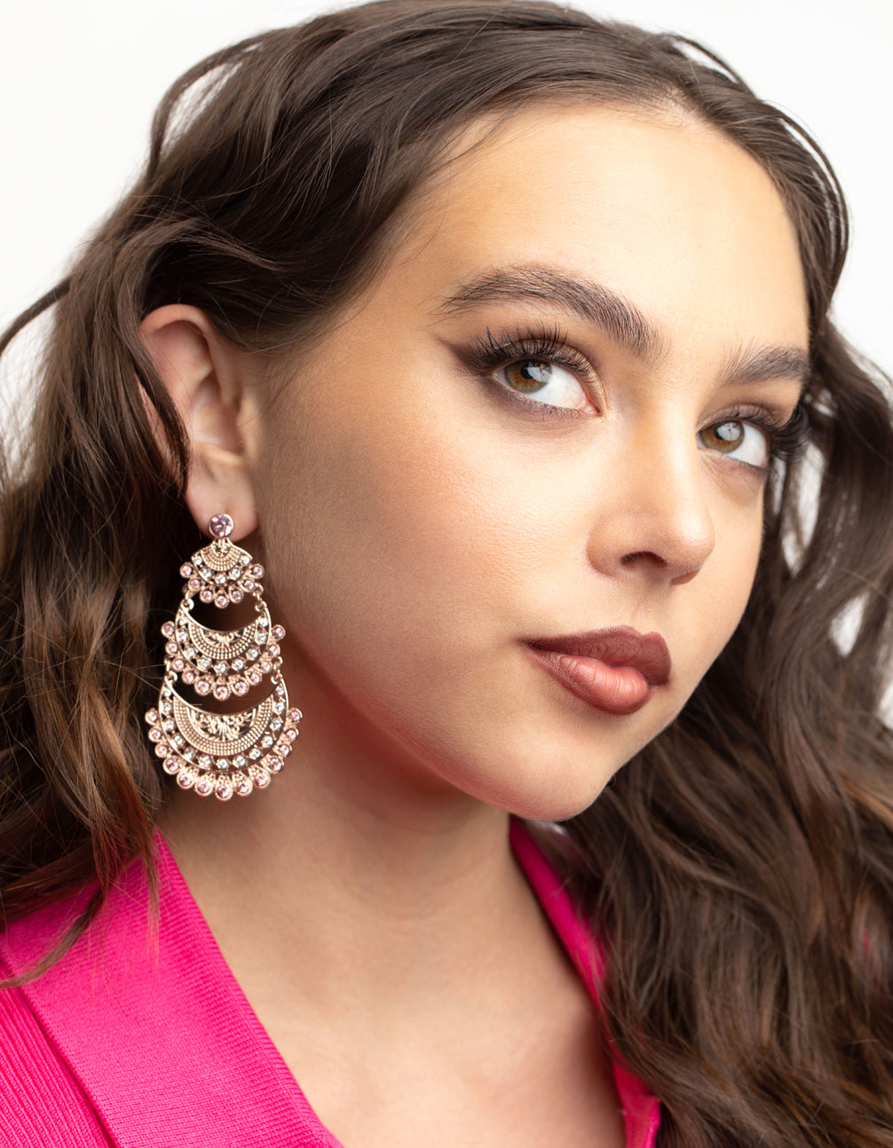 Rose Gold Boho Triple Circle Drop Earrings