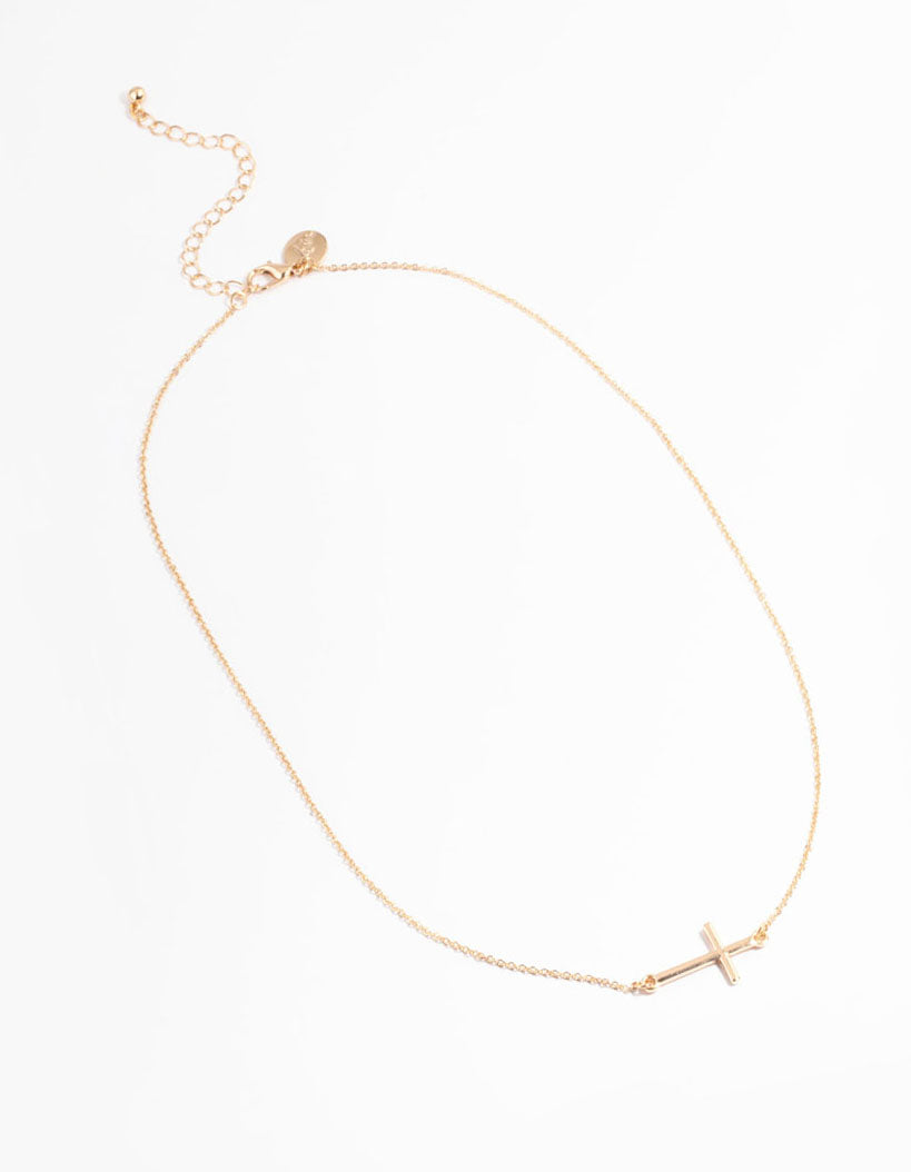 Gold Simple Bar Cross Necklace
