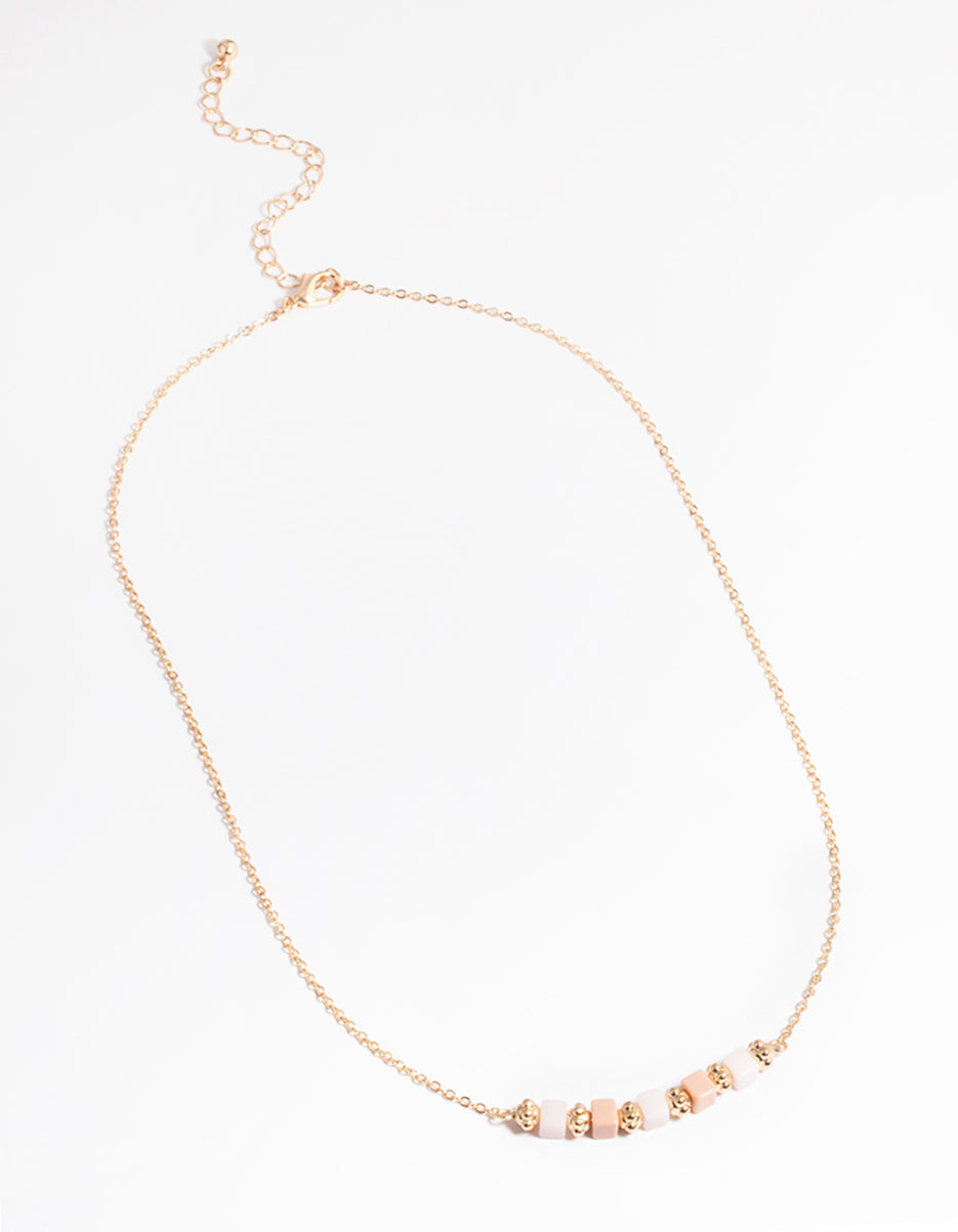 Gold Square Bead Necklace