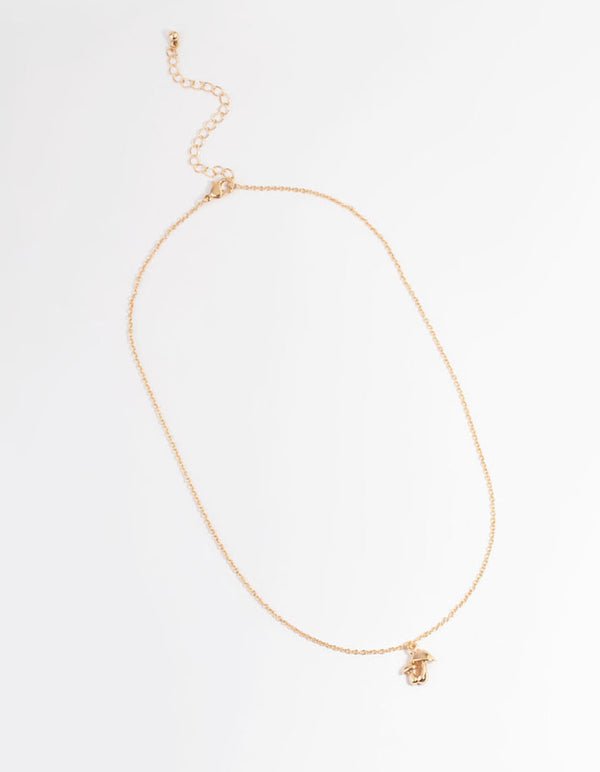 Gold Mushroom Pendant Necklace