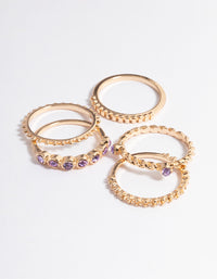 Gold Mixed Text Diamante Ring 5-Pack - link has visual effect only