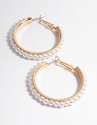 Gold Set Pearl Large Hoop Earrings - link has visual effect only