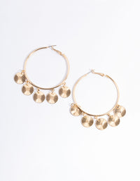 Gold Large Textured Disc Hoop Earrings - link has visual effect only