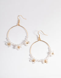 Gold Round Pearl & Flower Drop Earrings - link has visual effect only
