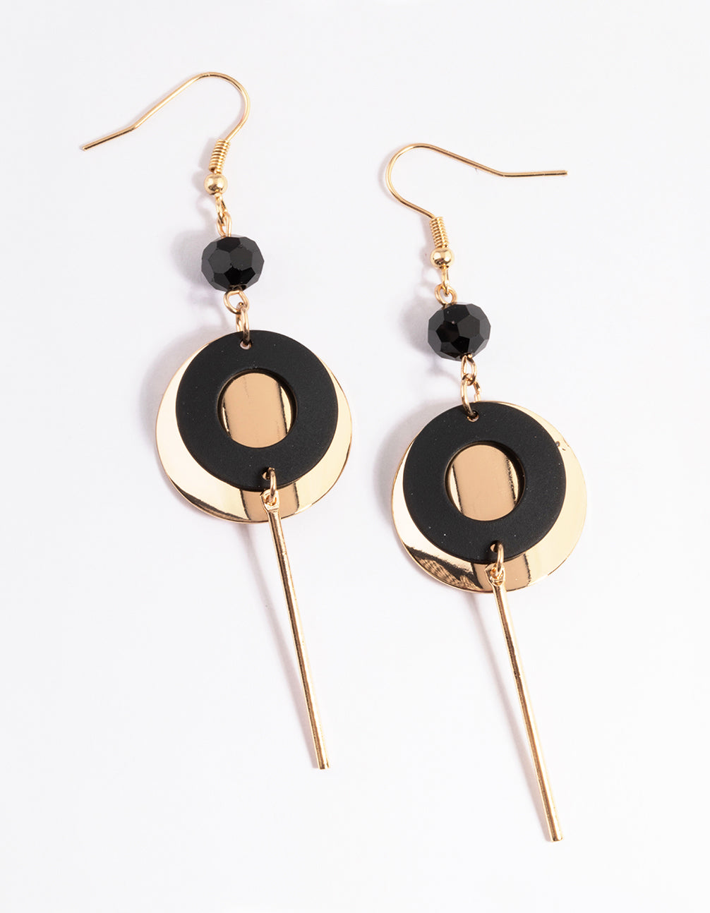 Black Double Disc Stick Drop Earrings
