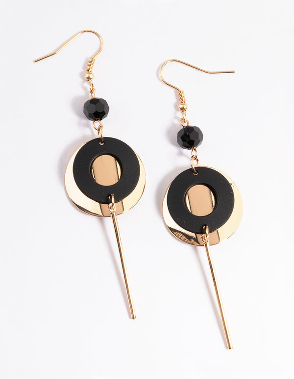 Black Double Disc Stick Drop Earrings