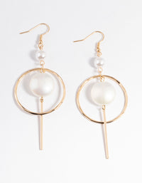 Gold Pearl Open Circle & Stick Drop Earrings - link has visual effect only