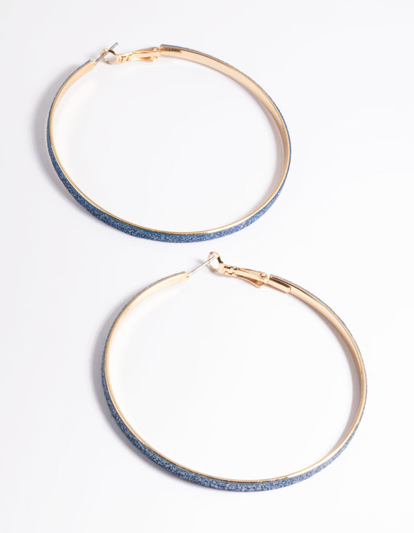Blue Narrow Glitter Hoop Earrings