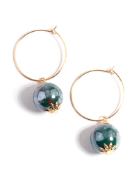 Gold Ceramic Bead Wire Hoop Earrings - link has visual effect only