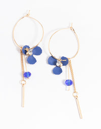 Blue Petal & Bead Stick Hoop Earrings - link has visual effect only