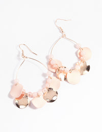 Rose Gold Bead & Disc Pear Drop Earrings - link has visual effect only