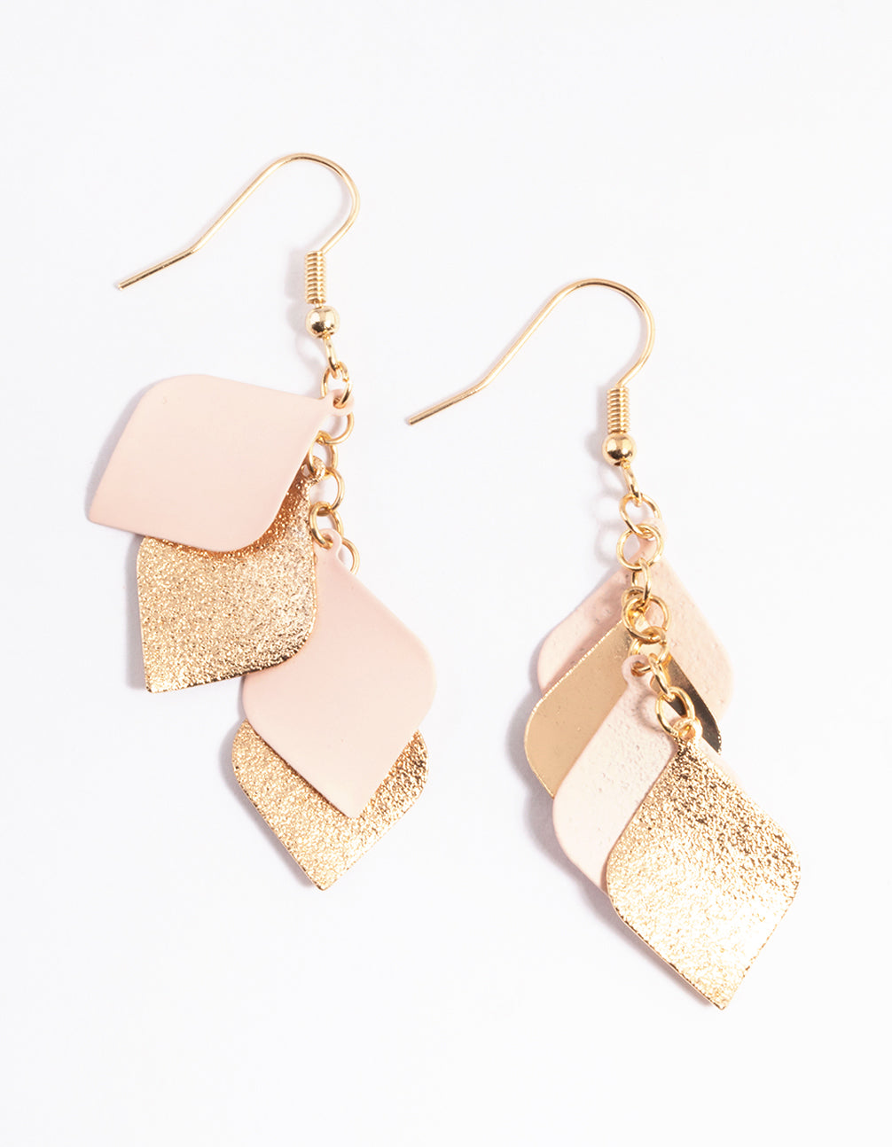 Gold Sandblast Stud Petal Drop Earrings