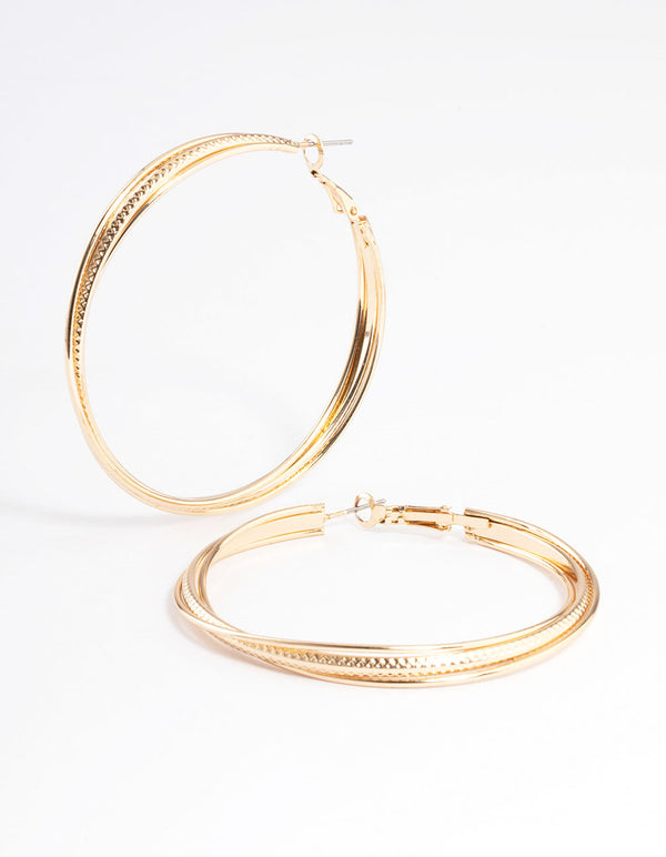 Gold Textured Twist Hoop Earrings