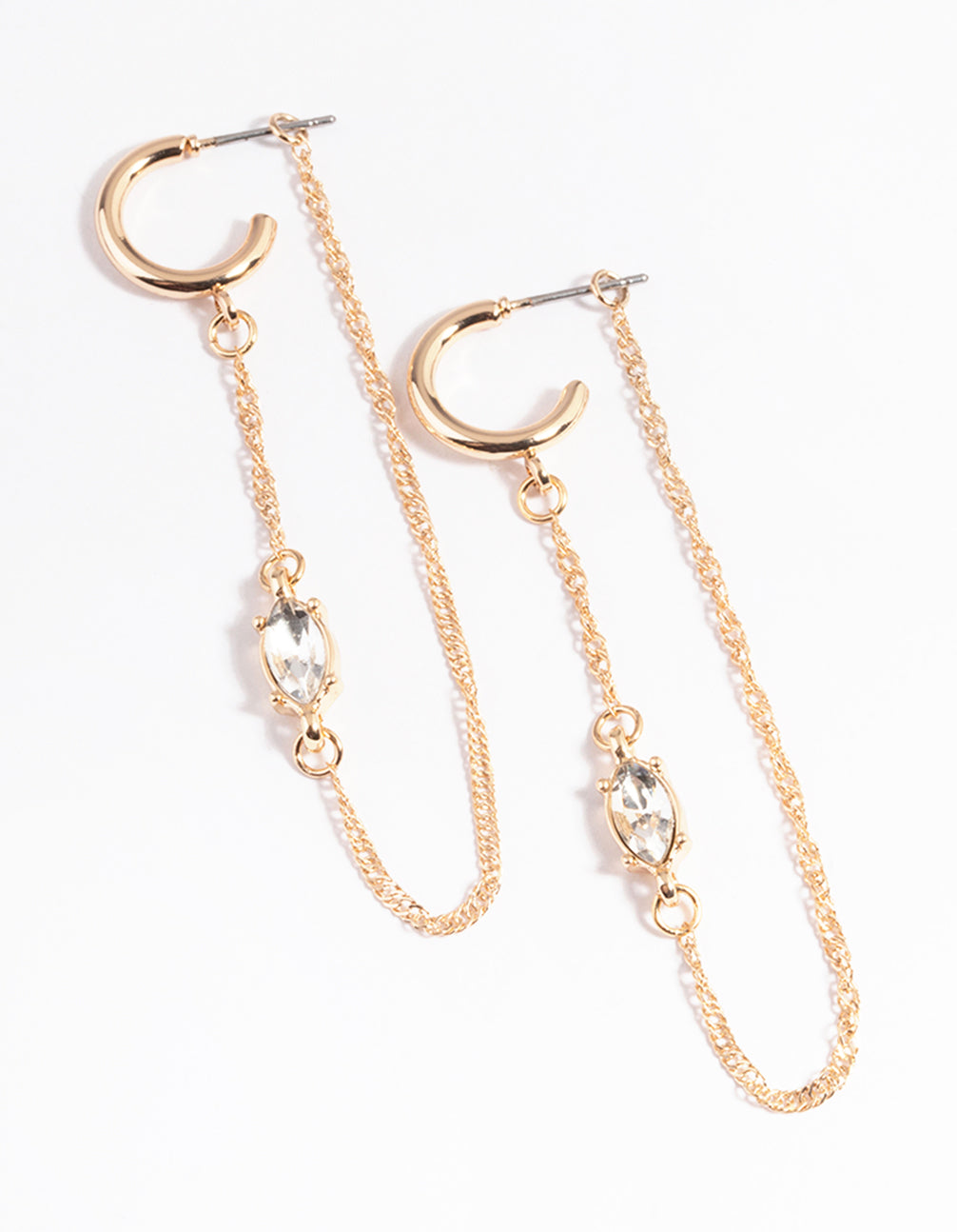 Gold Twist Chain Diamante Huggie Hoop