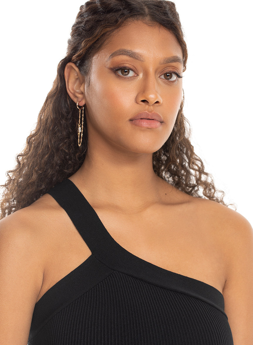 Gold Twist Chain Diamante Huggie Hoop