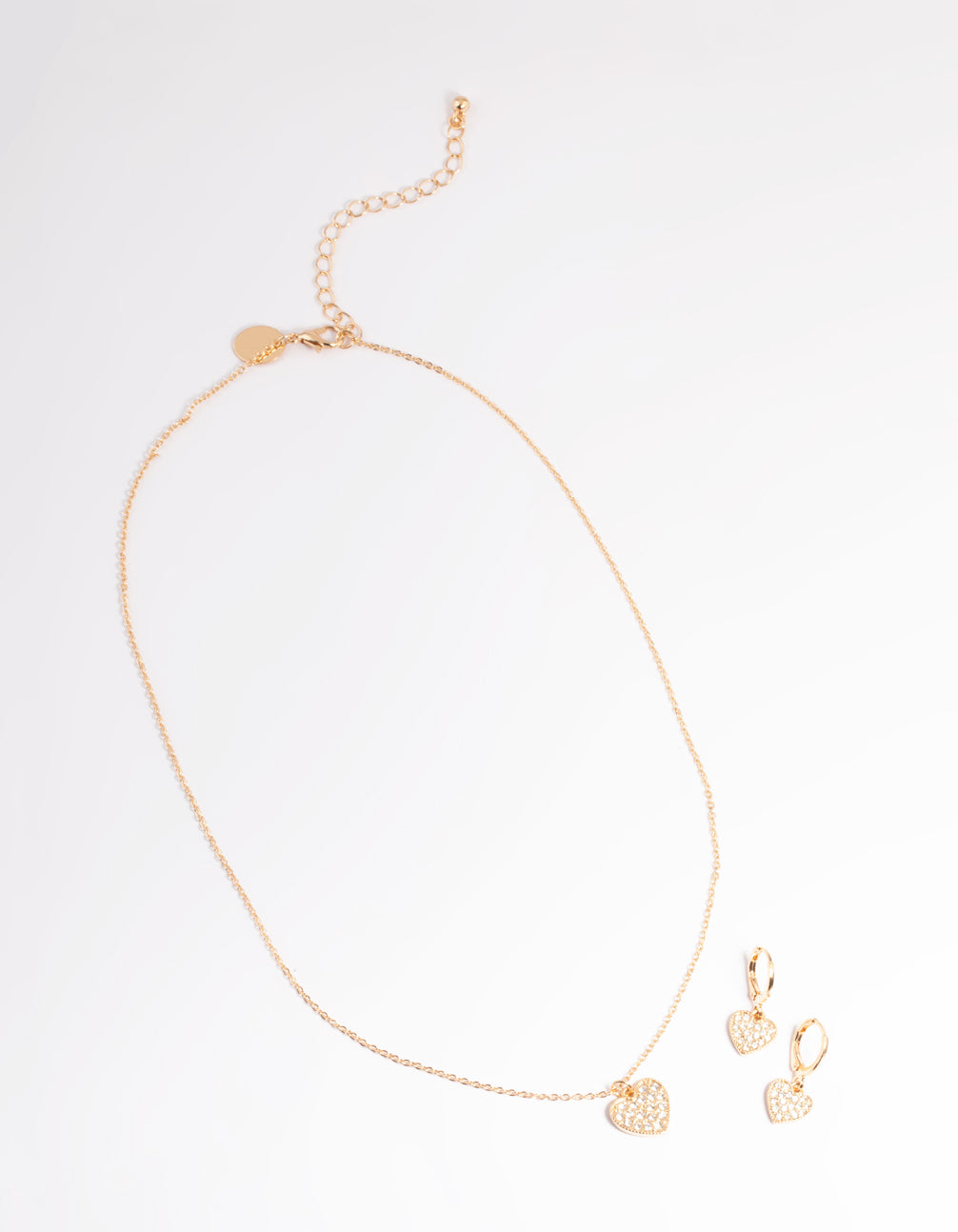Gold Pave Heart Necklace & Huggie Set