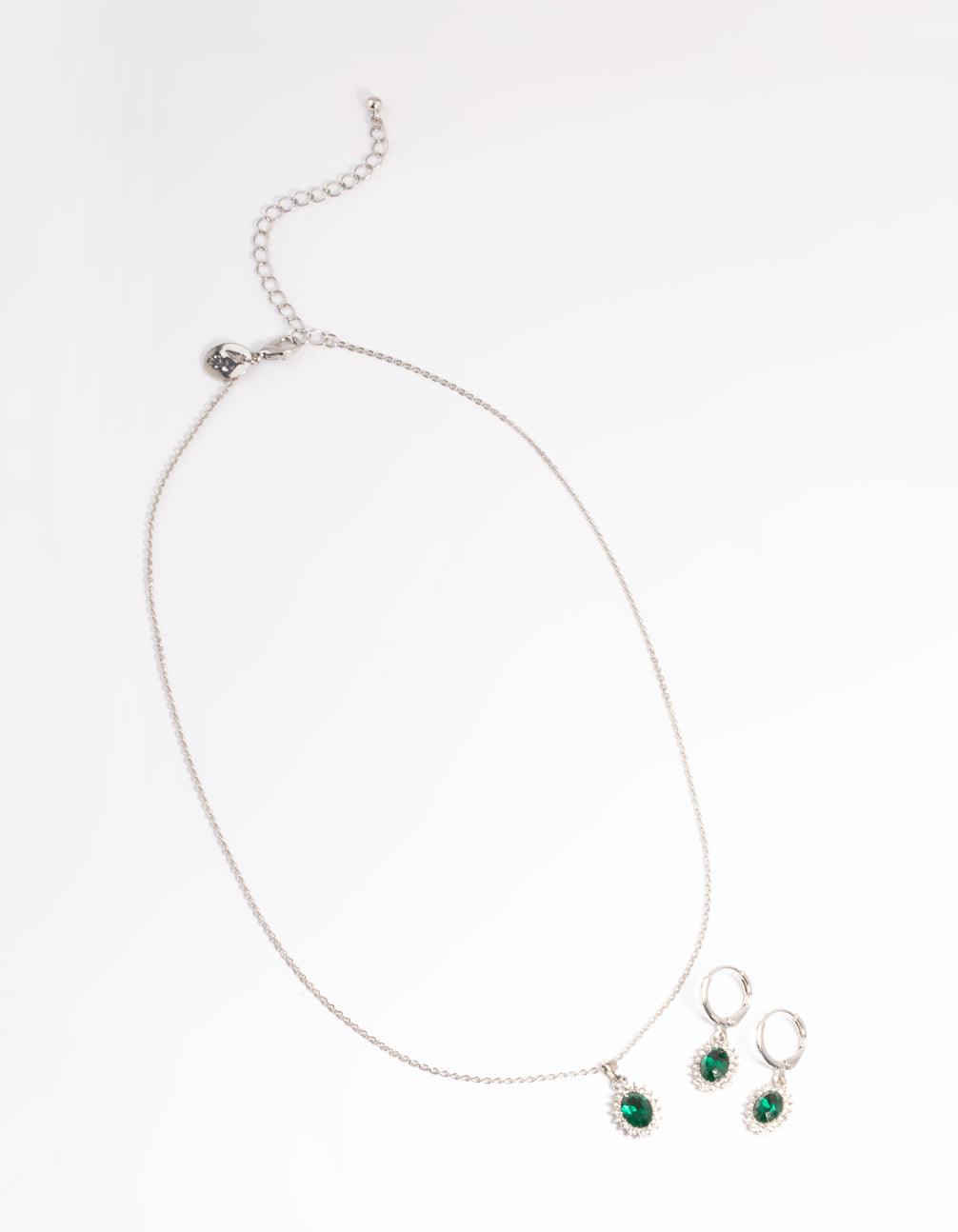 Rhodium Diamante Surrounded Necklace & Huggie Set