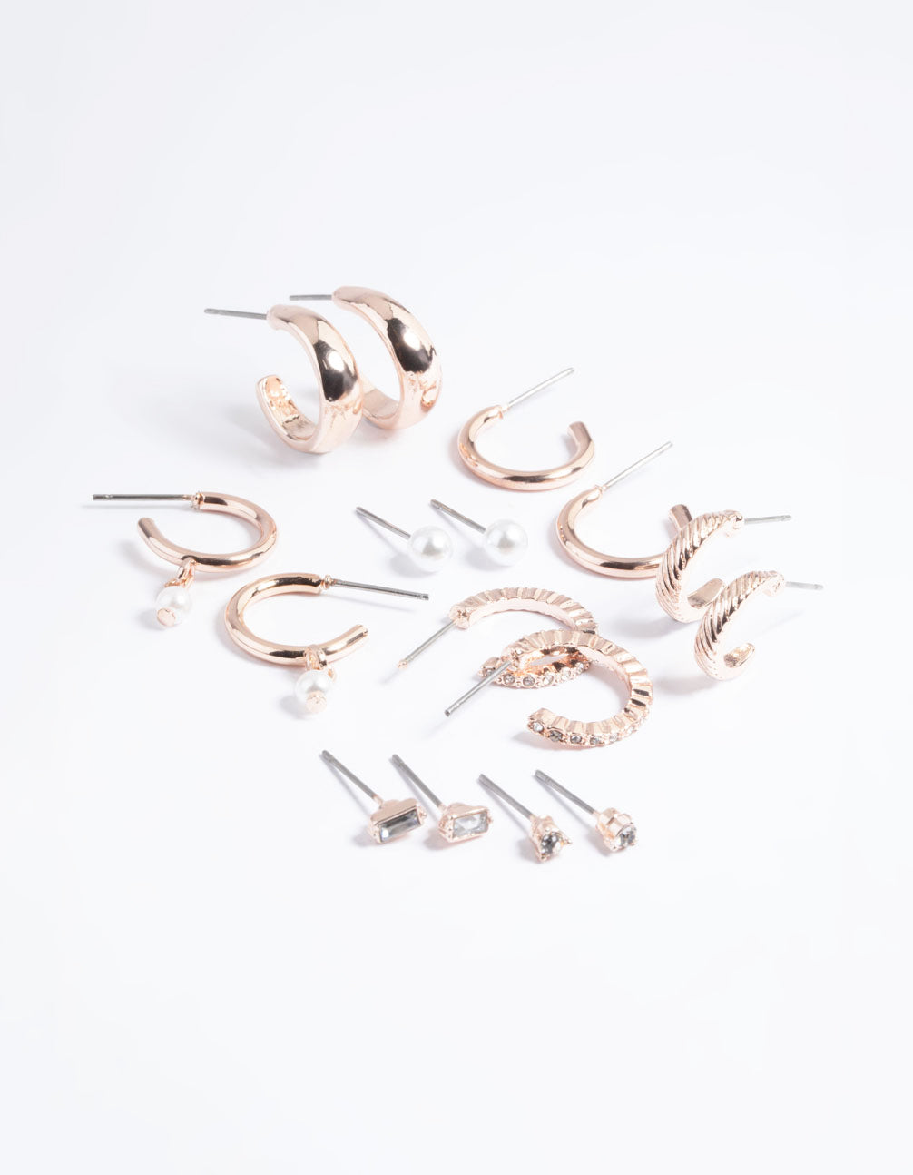 Rose Gold Pearl Stud & Hoop Earrings 8-Pack