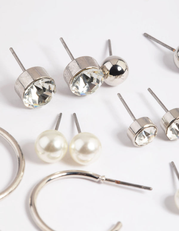 Silver Basic Stud & Hoop Earrings 8-Pack