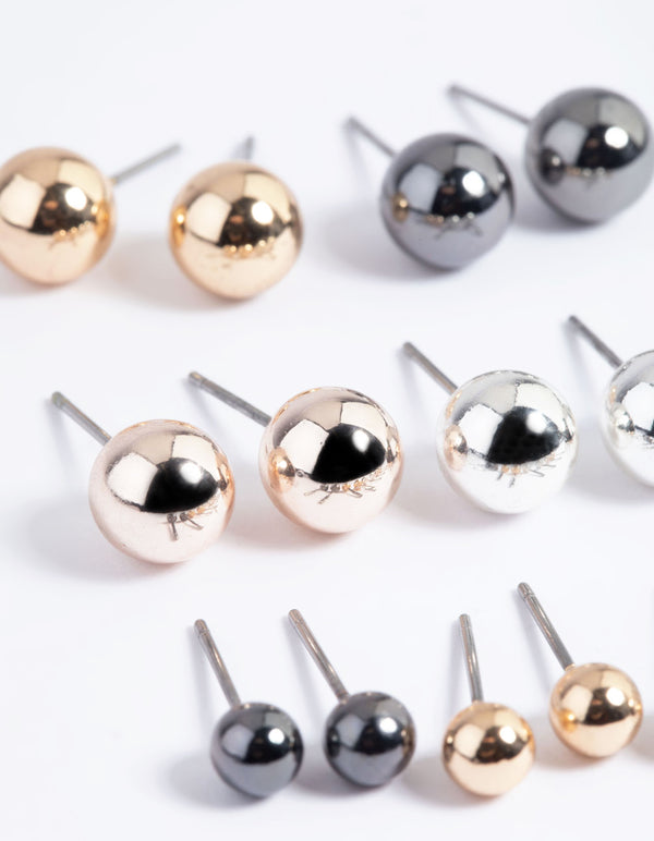 Mixed Metal Basic Ball Stud Earrings 8-Pack